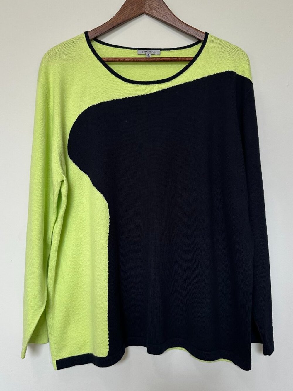 Lisa Todd Lime Green & Navy Blue Colorblock Long Sleeve Sweater size 1X 💚